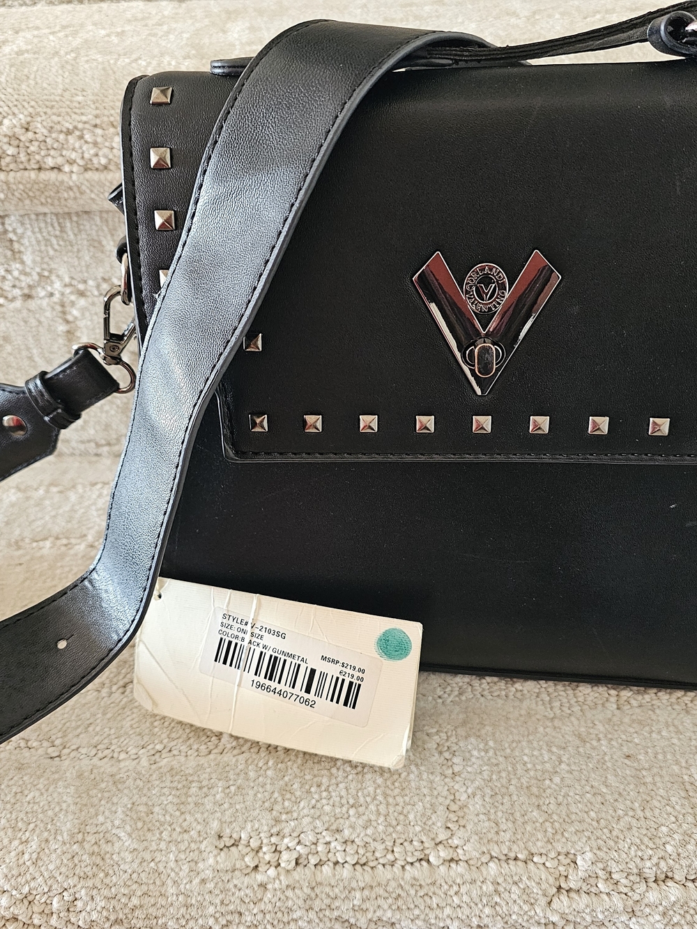 Valentino Orlandi Black Crossbody with Silver Studs. Vegan Leather